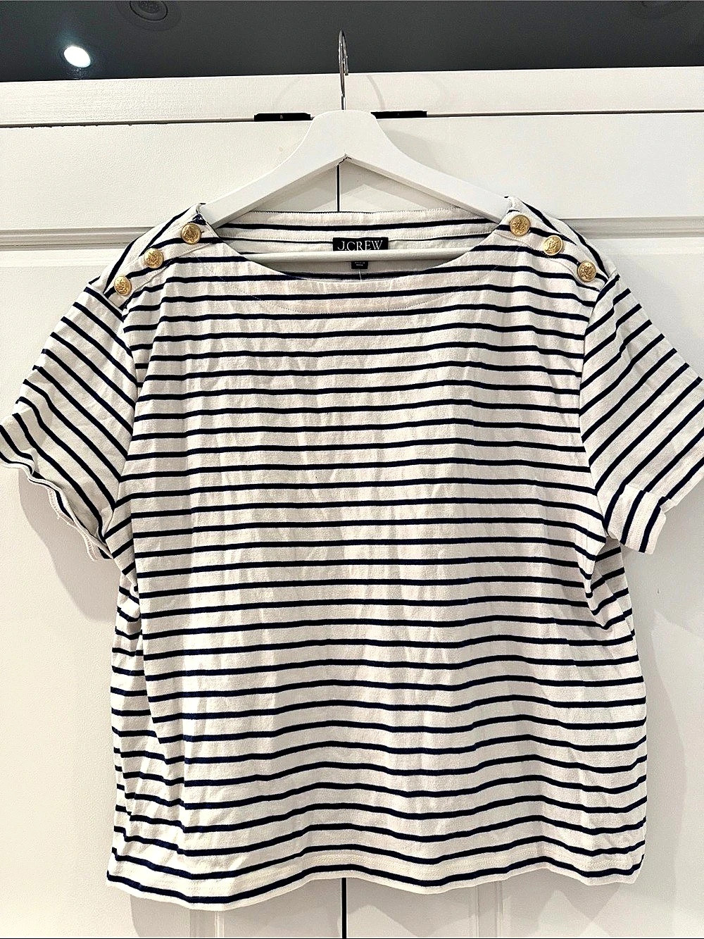 J.Crew Boatneck T-shirt with gold crest buttons Striped XL